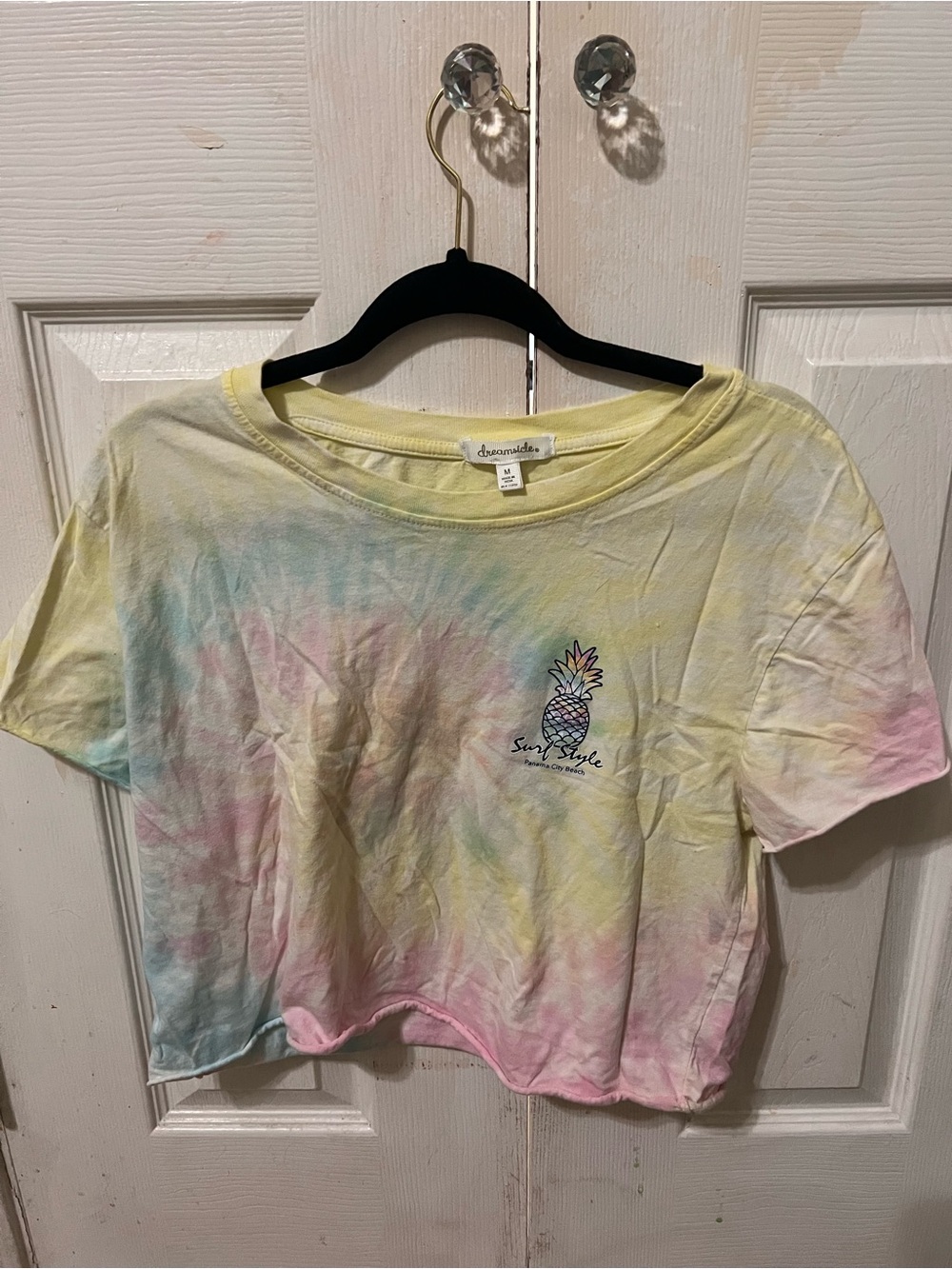 Aéropostale Pastel Tie-Dye Pineapple Crop Tee - Yellow/Pink/Blue